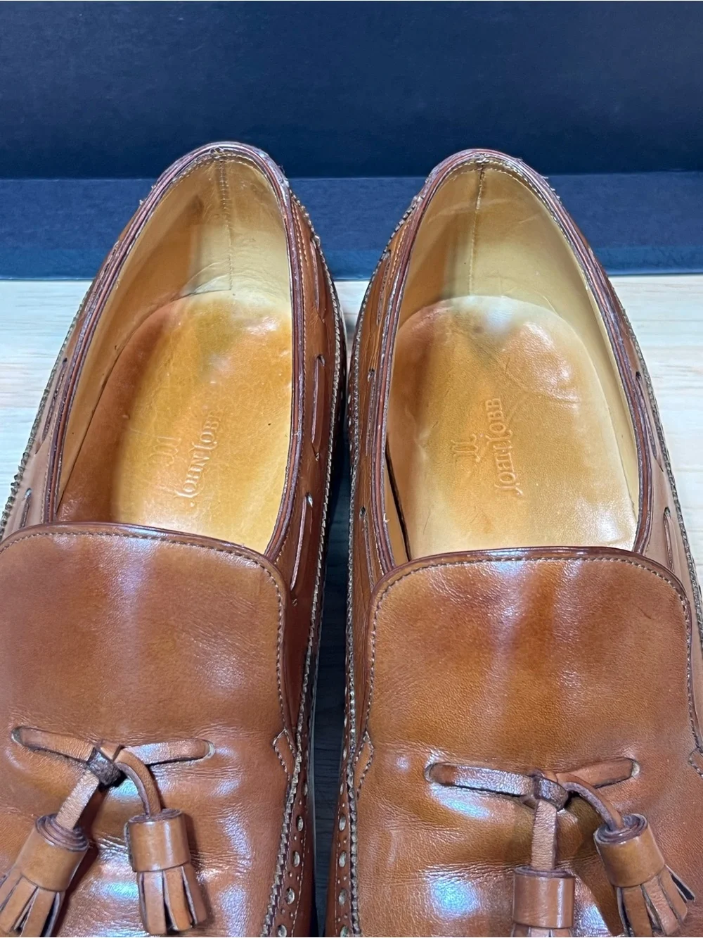 John Lobb “Egee” Men’s Cognac Leather Tassel Loafers US11D w/ Shoe Trees 🇬🇧